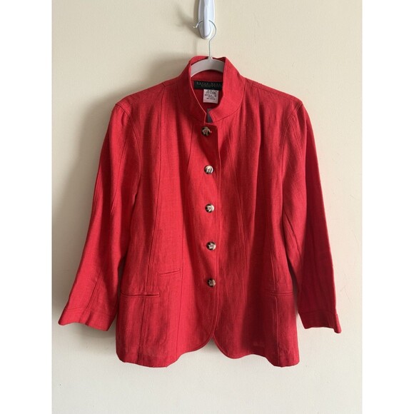 Harve Bernard Red 100% Linen Blazer 10‎ Womens NWT Coastal Grandma Lightweight - Picture 1 of 3